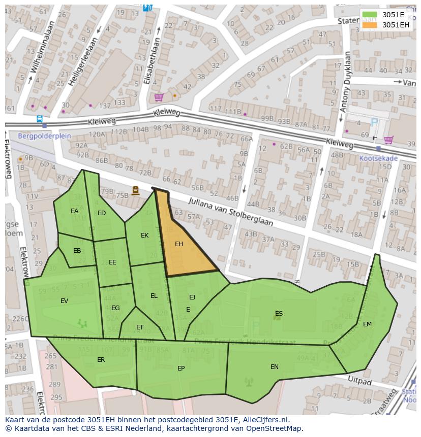 Afbeelding van het postcodegebied 3051 EH op de kaart.