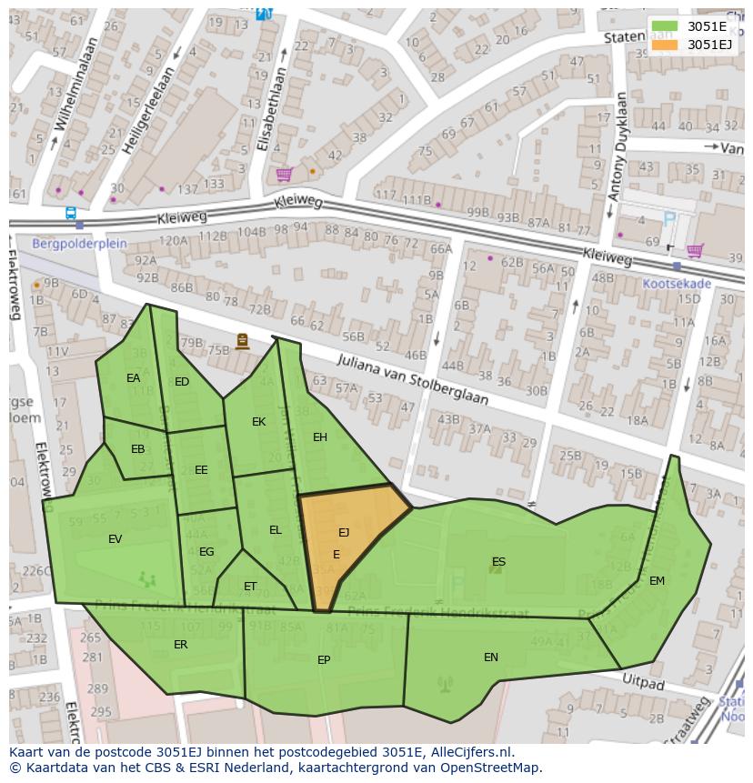 Afbeelding van het postcodegebied 3051 EJ op de kaart.
