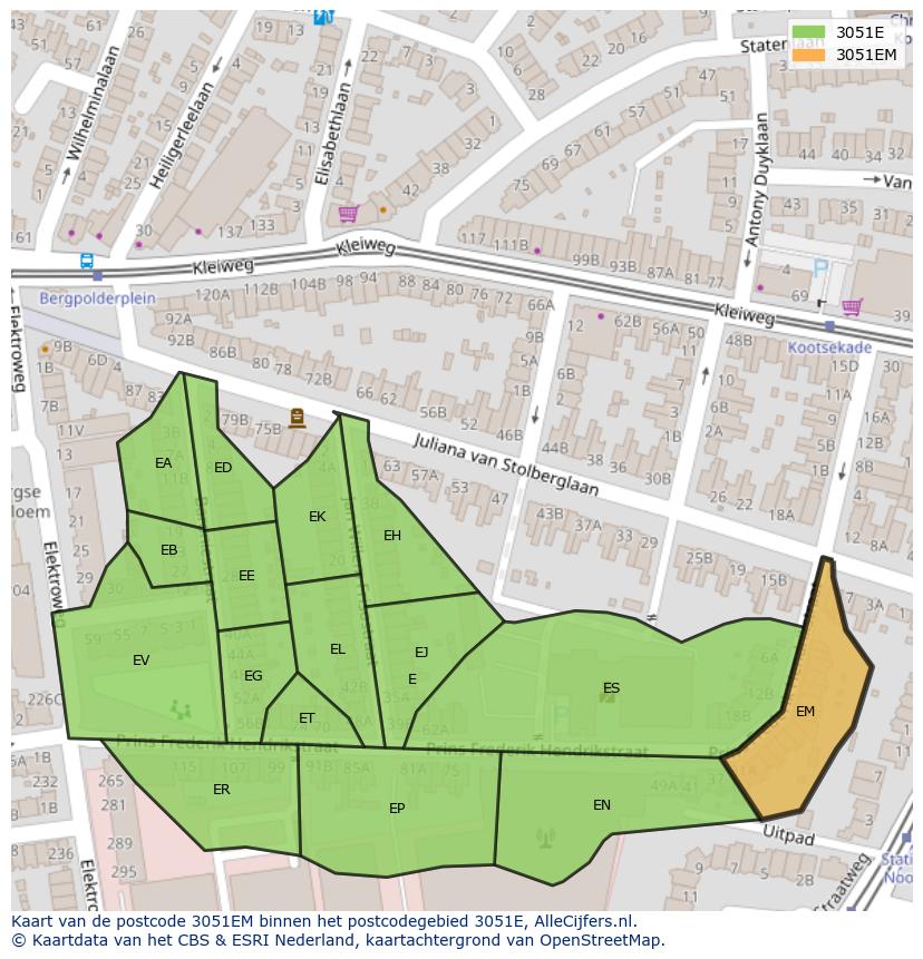 Afbeelding van het postcodegebied 3051 EM op de kaart.