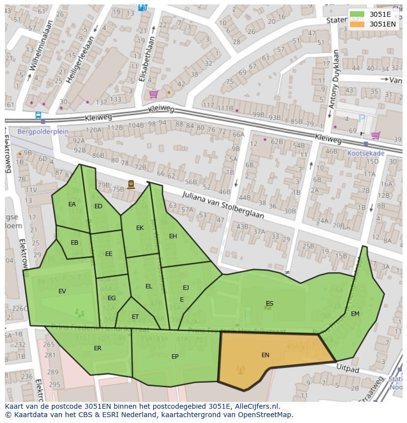 Afbeelding van het postcodegebied 3051 EN op de kaart.