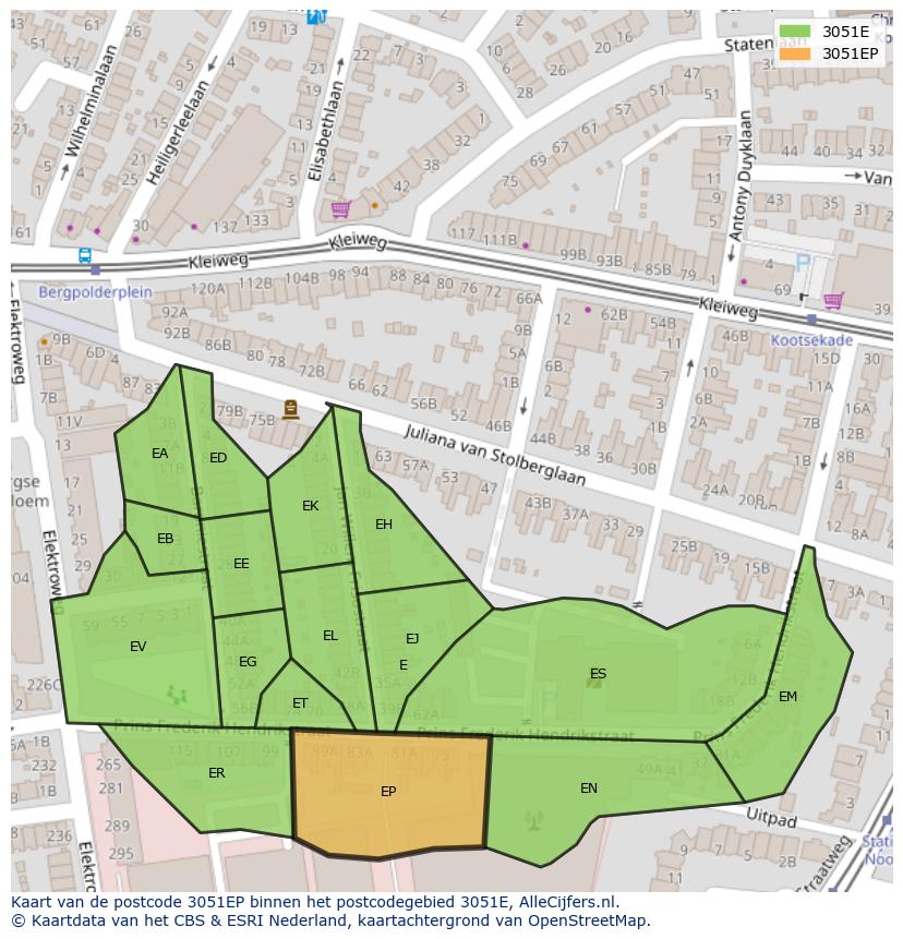 Afbeelding van het postcodegebied 3051 EP op de kaart.