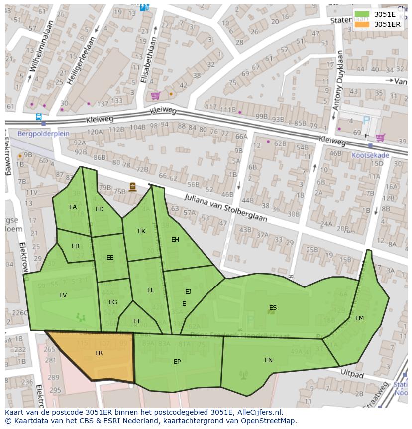 Afbeelding van het postcodegebied 3051 ER op de kaart.