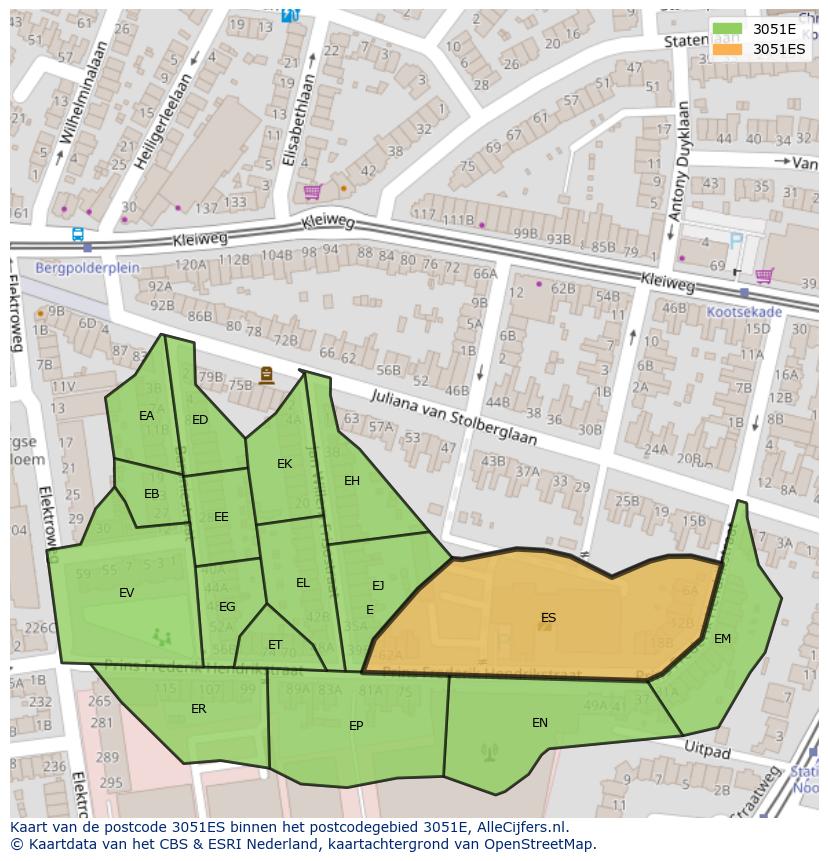 Afbeelding van het postcodegebied 3051 ES op de kaart.