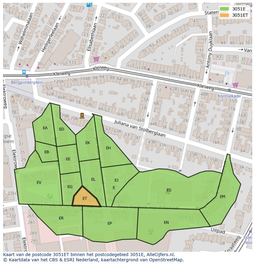 Afbeelding van het postcodegebied 3051 ET op de kaart.