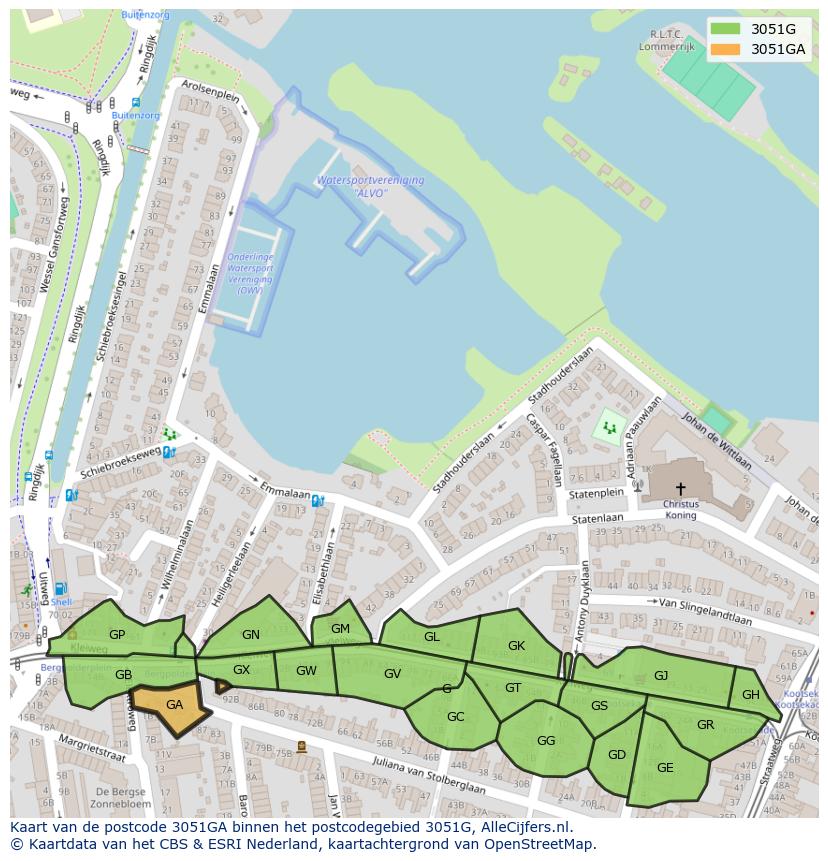 Afbeelding van het postcodegebied 3051 GA op de kaart.