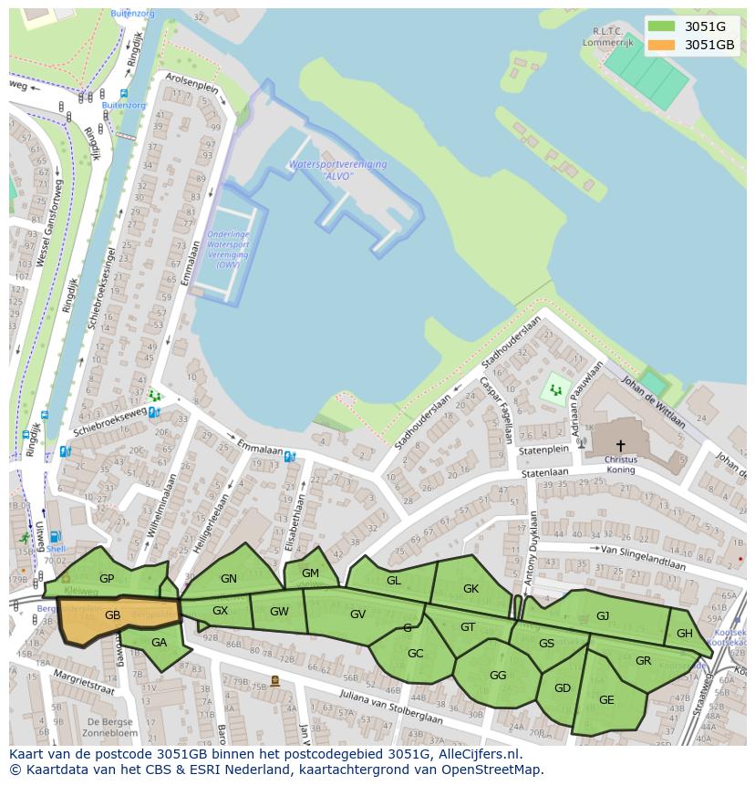 Afbeelding van het postcodegebied 3051 GB op de kaart.