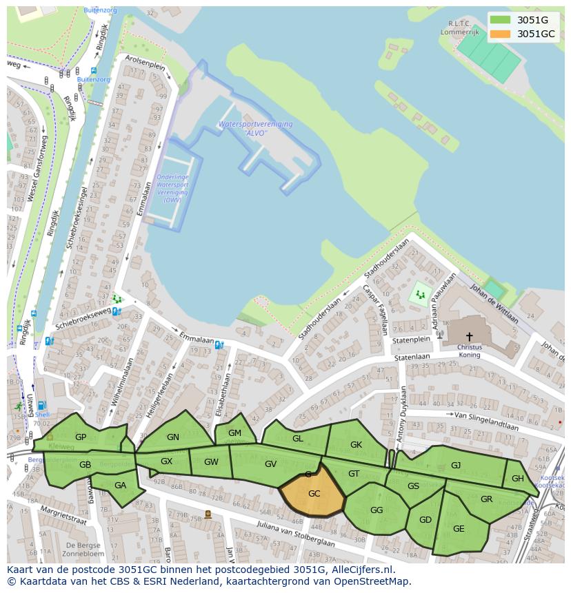 Afbeelding van het postcodegebied 3051 GC op de kaart.