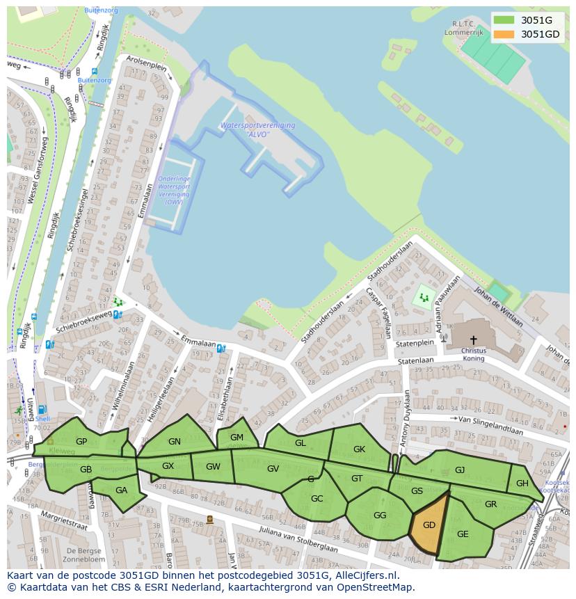 Afbeelding van het postcodegebied 3051 GD op de kaart.