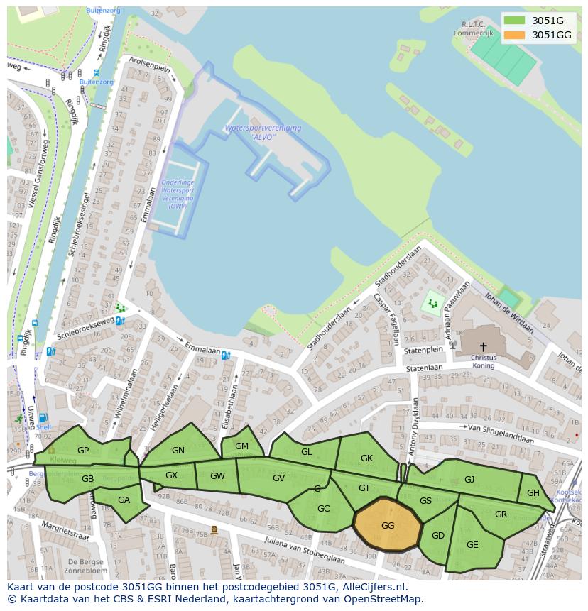 Afbeelding van het postcodegebied 3051 GG op de kaart.