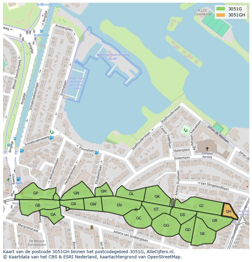Afbeelding van het postcodegebied 3051 GH op de kaart.