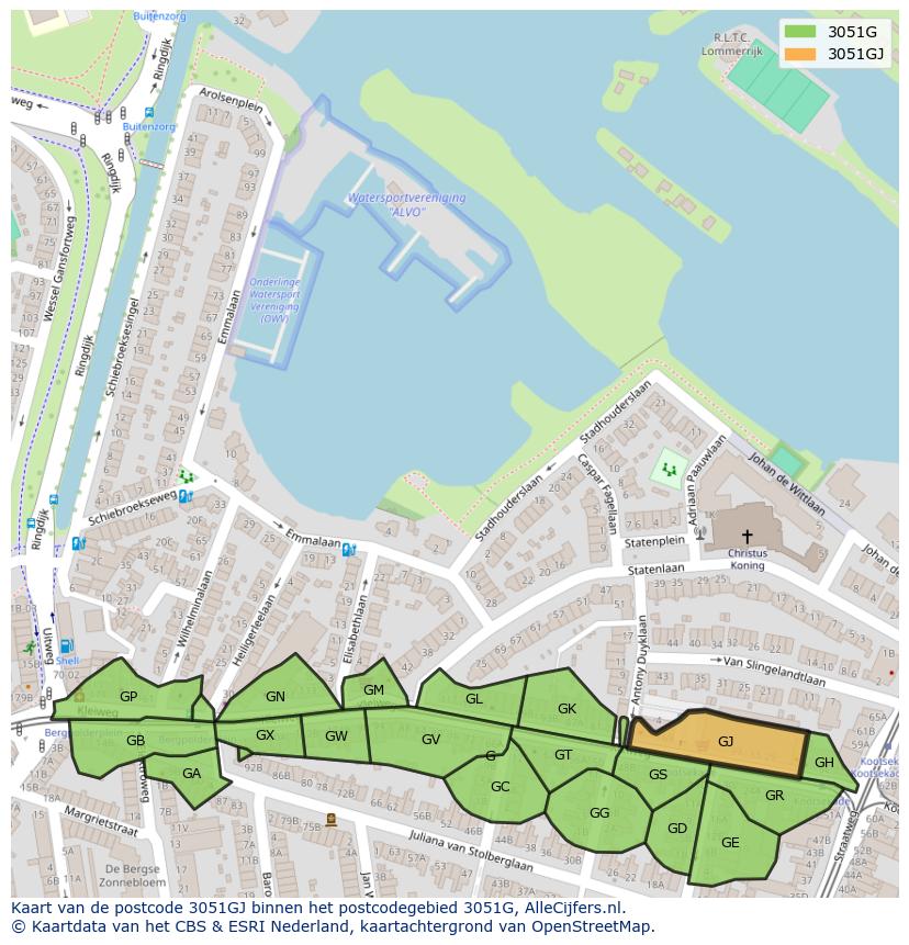 Afbeelding van het postcodegebied 3051 GJ op de kaart.