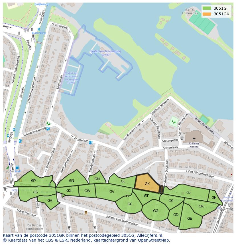 Afbeelding van het postcodegebied 3051 GK op de kaart.