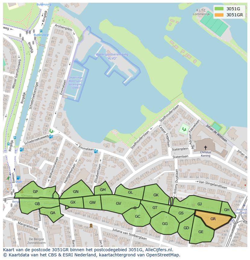 Afbeelding van het postcodegebied 3051 GR op de kaart.