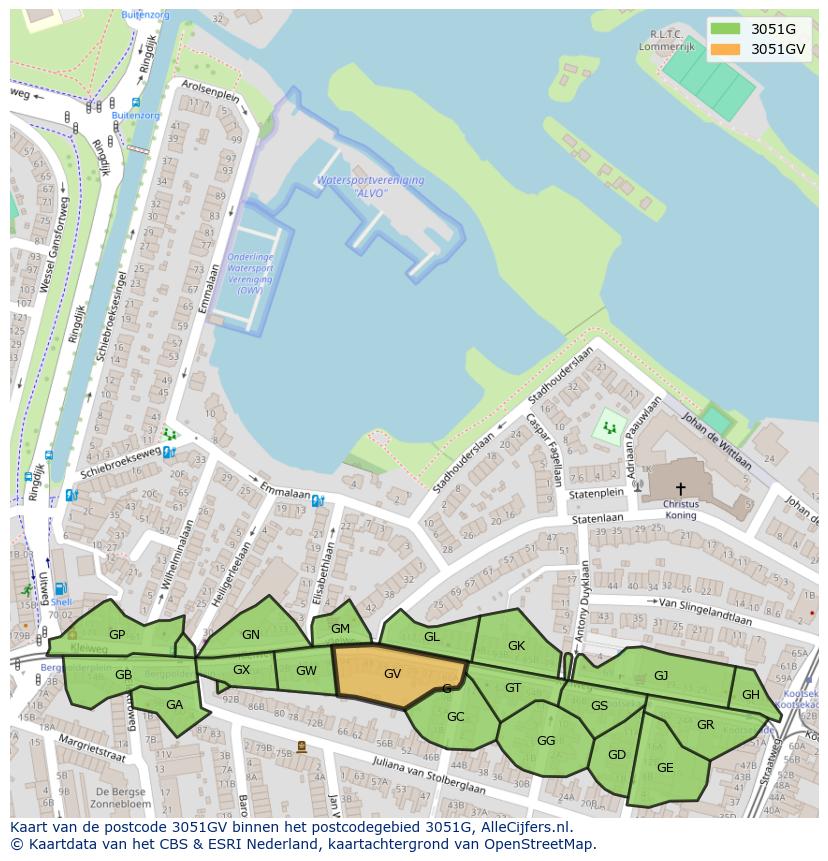 Afbeelding van het postcodegebied 3051 GV op de kaart.