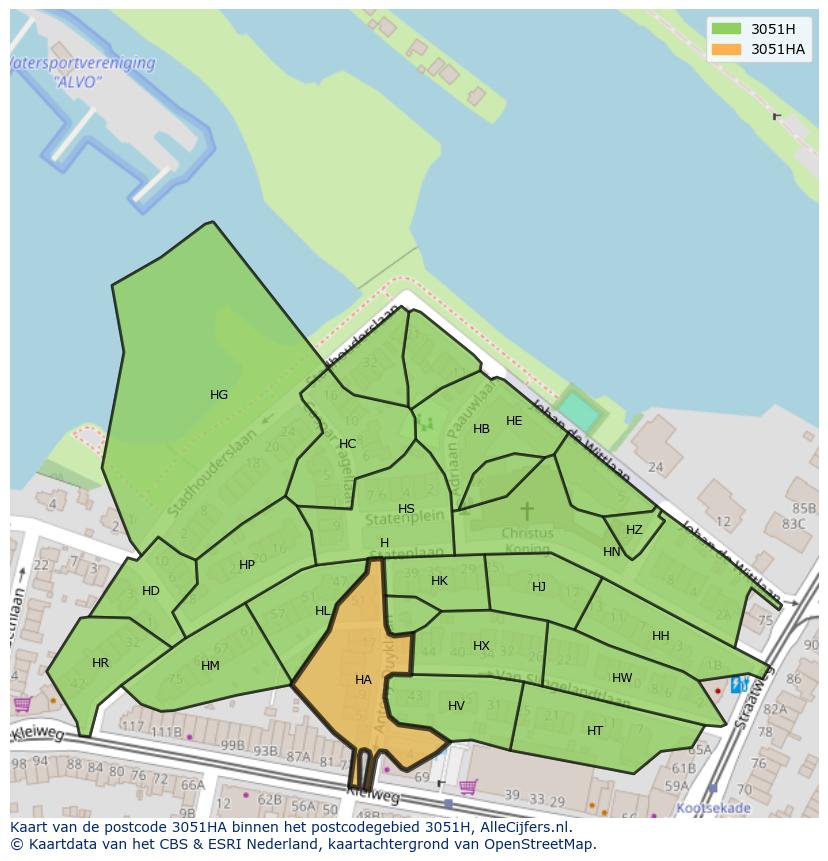 Afbeelding van het postcodegebied 3051 HA op de kaart.