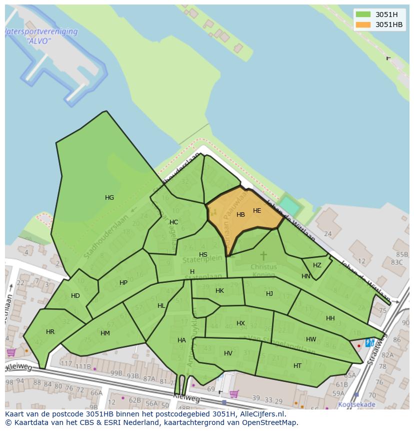 Afbeelding van het postcodegebied 3051 HB op de kaart.