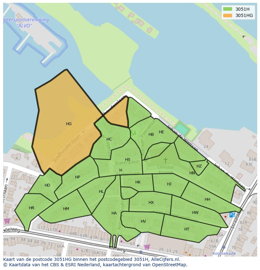 Afbeelding van het postcodegebied 3051 HG op de kaart.