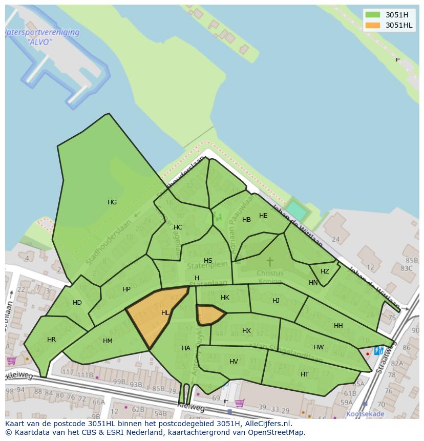 Afbeelding van het postcodegebied 3051 HL op de kaart.