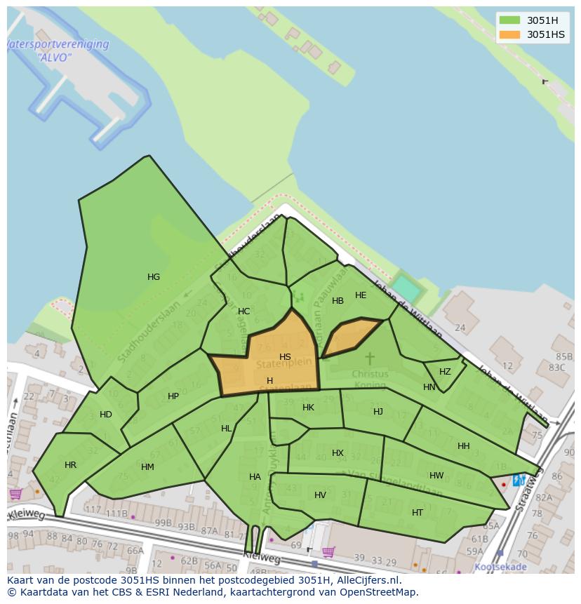 Afbeelding van het postcodegebied 3051 HS op de kaart.