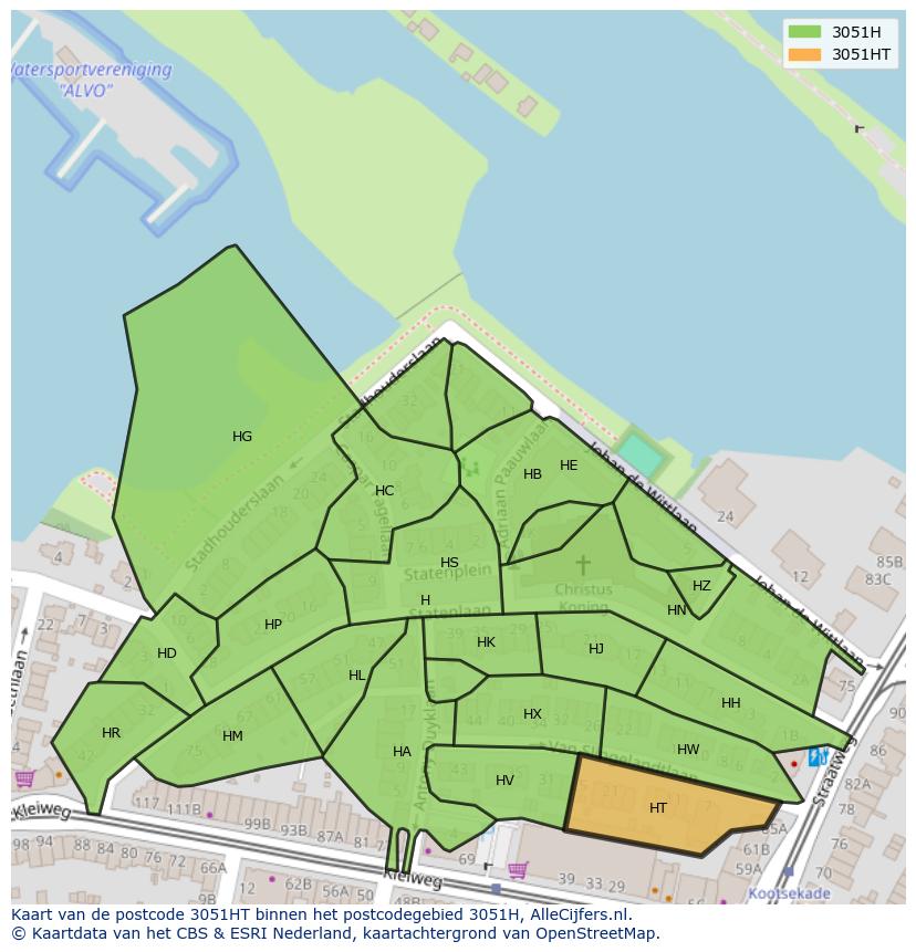 Afbeelding van het postcodegebied 3051 HT op de kaart.