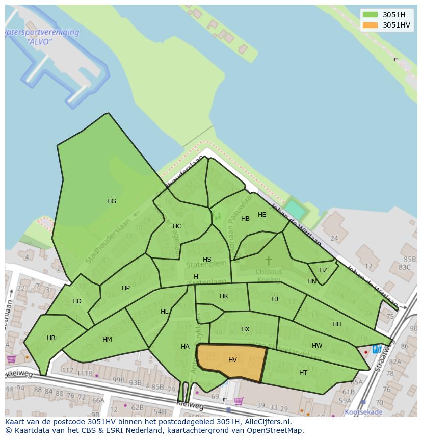 Afbeelding van het postcodegebied 3051 HV op de kaart.