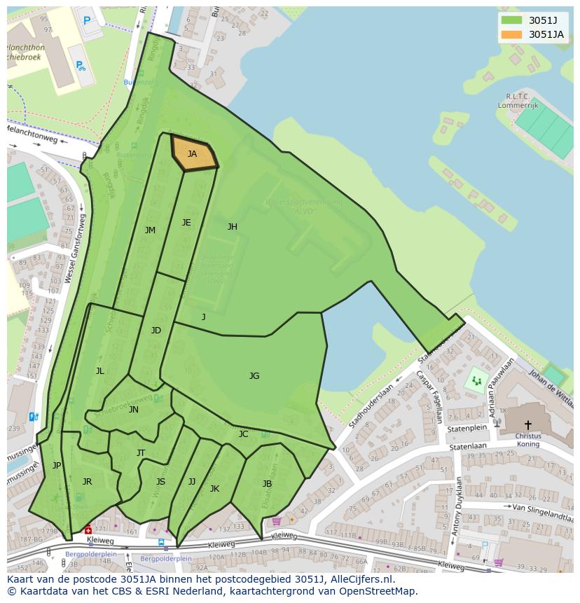 Afbeelding van het postcodegebied 3051 JA op de kaart.