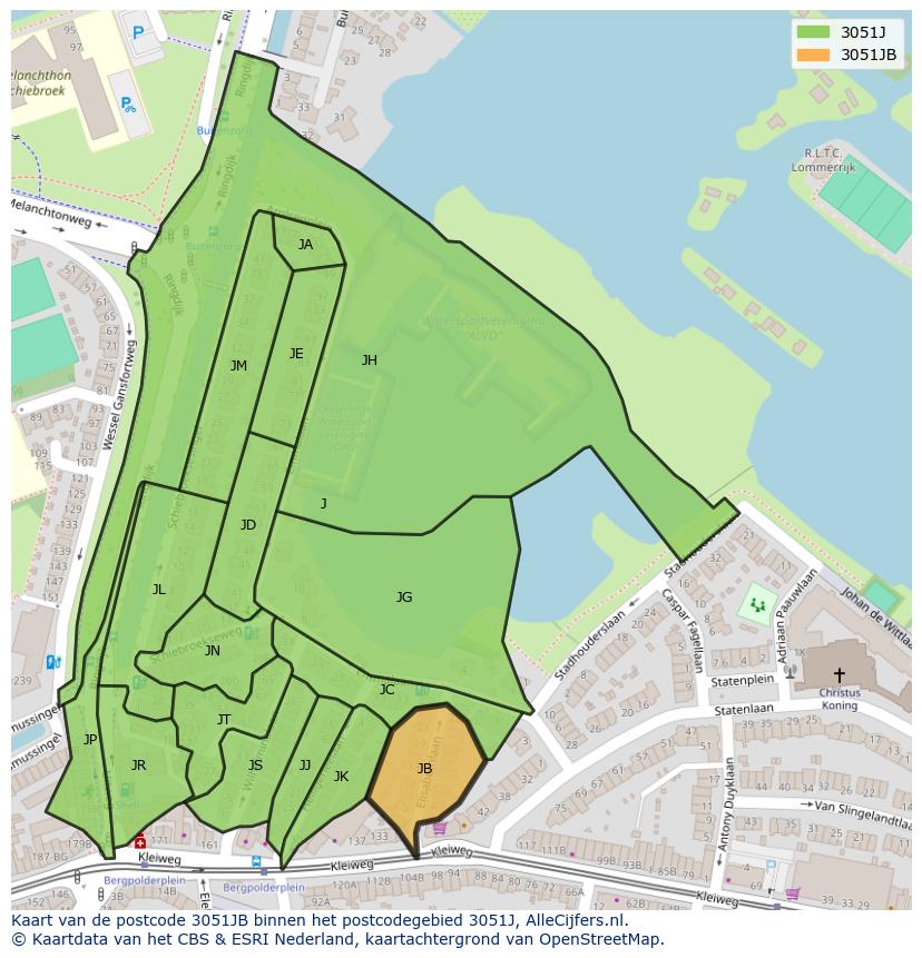 Afbeelding van het postcodegebied 3051 JB op de kaart.