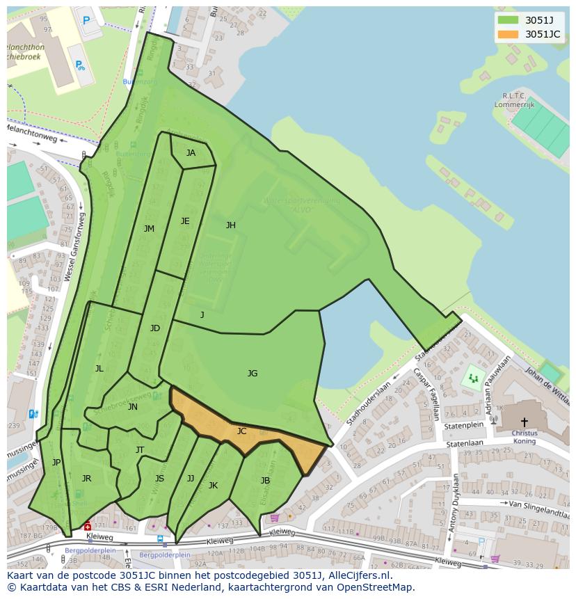 Afbeelding van het postcodegebied 3051 JC op de kaart.