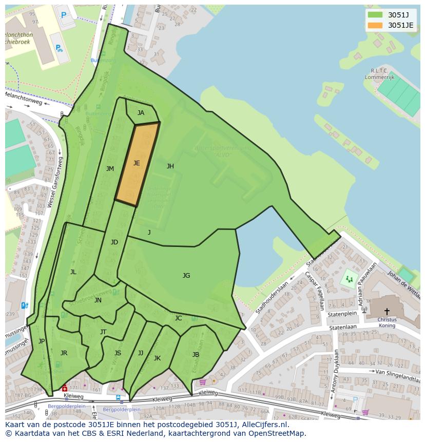 Afbeelding van het postcodegebied 3051 JE op de kaart.