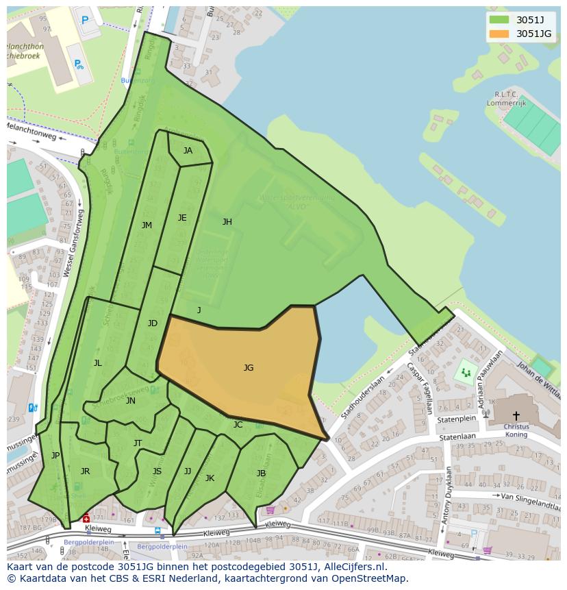Afbeelding van het postcodegebied 3051 JG op de kaart.
