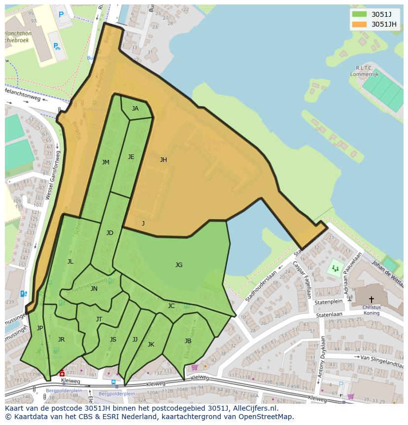 Afbeelding van het postcodegebied 3051 JH op de kaart.