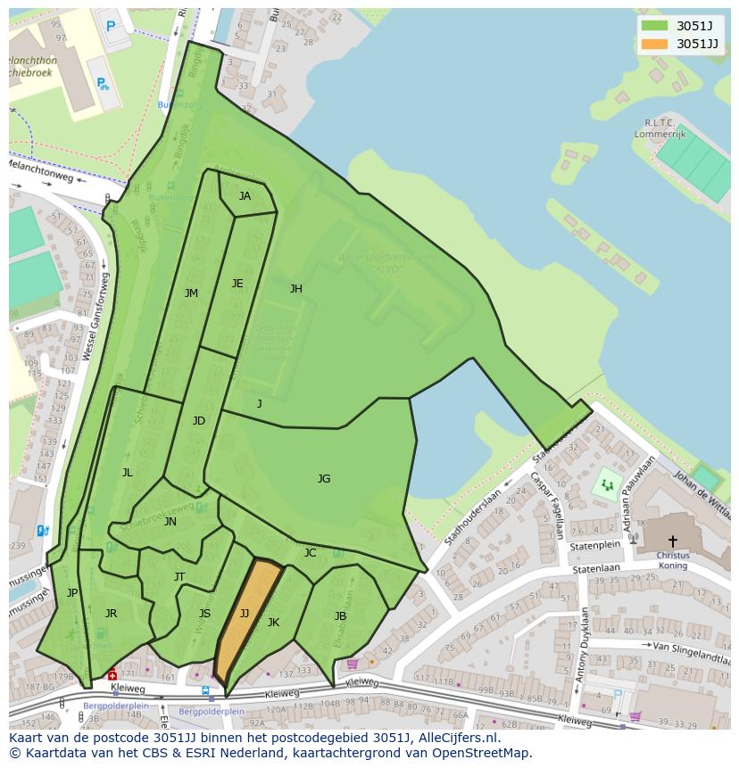 Afbeelding van het postcodegebied 3051 JJ op de kaart.