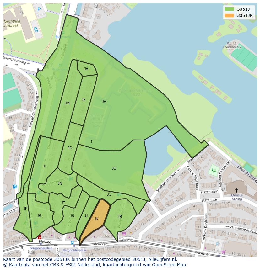 Afbeelding van het postcodegebied 3051 JK op de kaart.