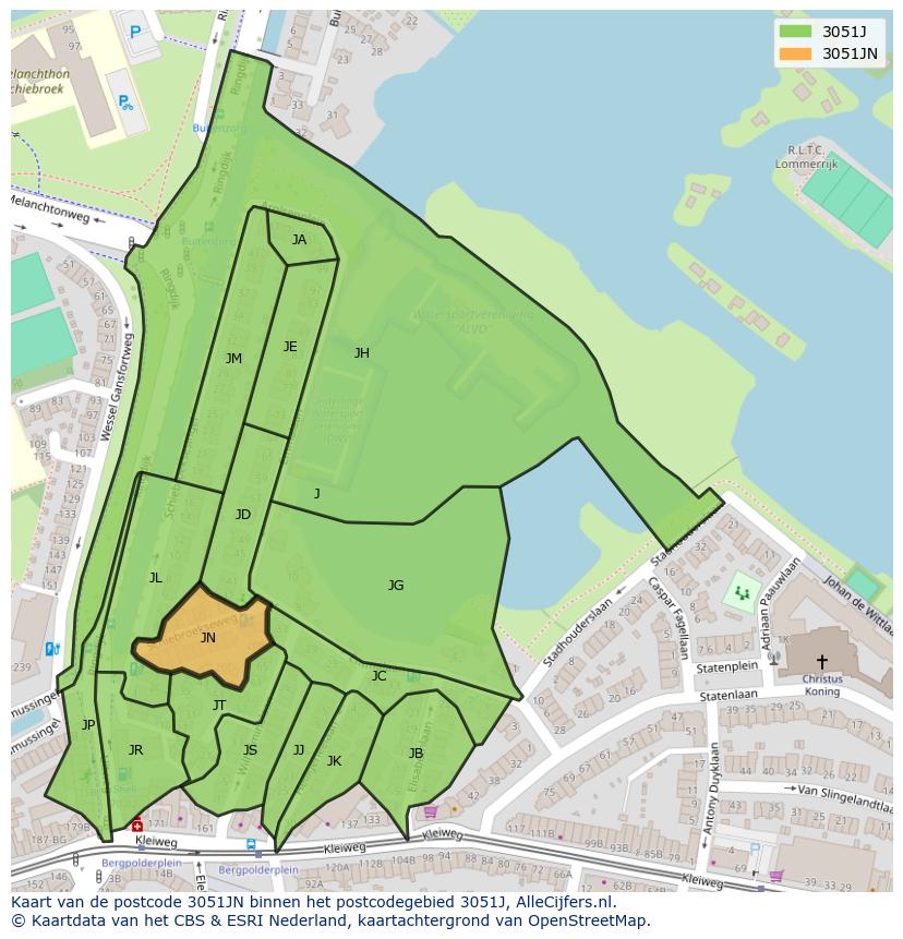 Afbeelding van het postcodegebied 3051 JN op de kaart.