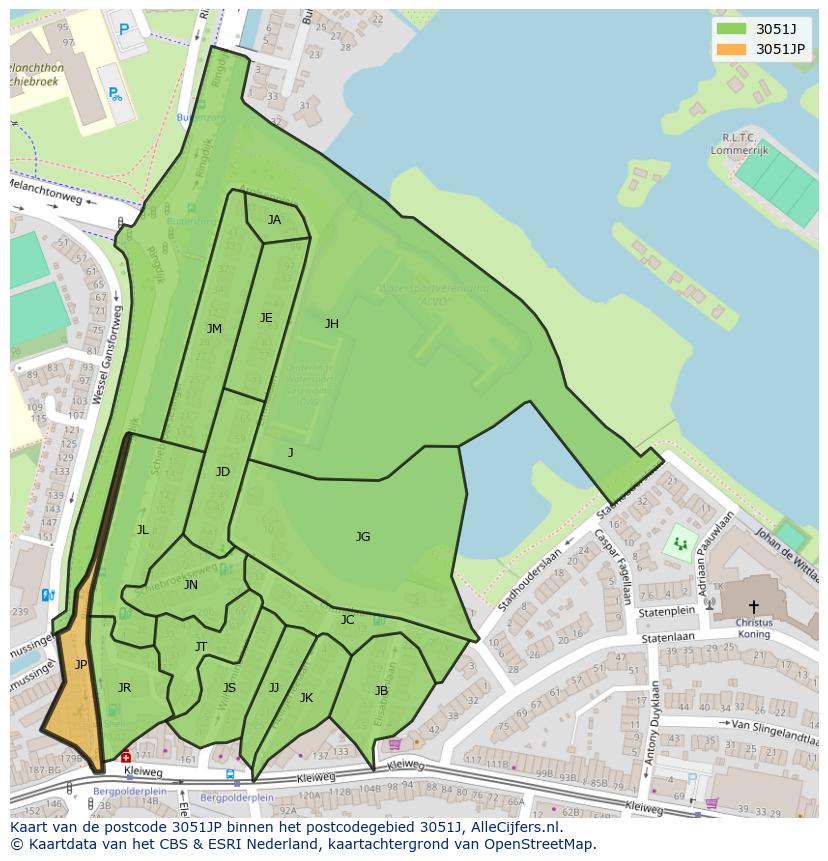 Afbeelding van het postcodegebied 3051 JP op de kaart.