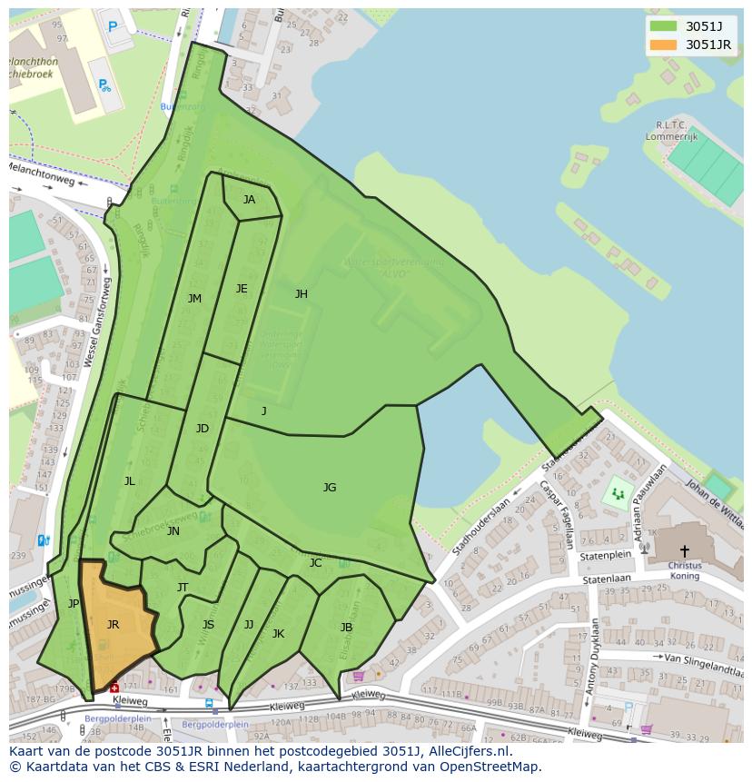 Afbeelding van het postcodegebied 3051 JR op de kaart.
