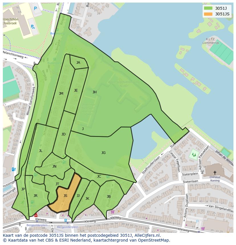 Afbeelding van het postcodegebied 3051 JS op de kaart.
