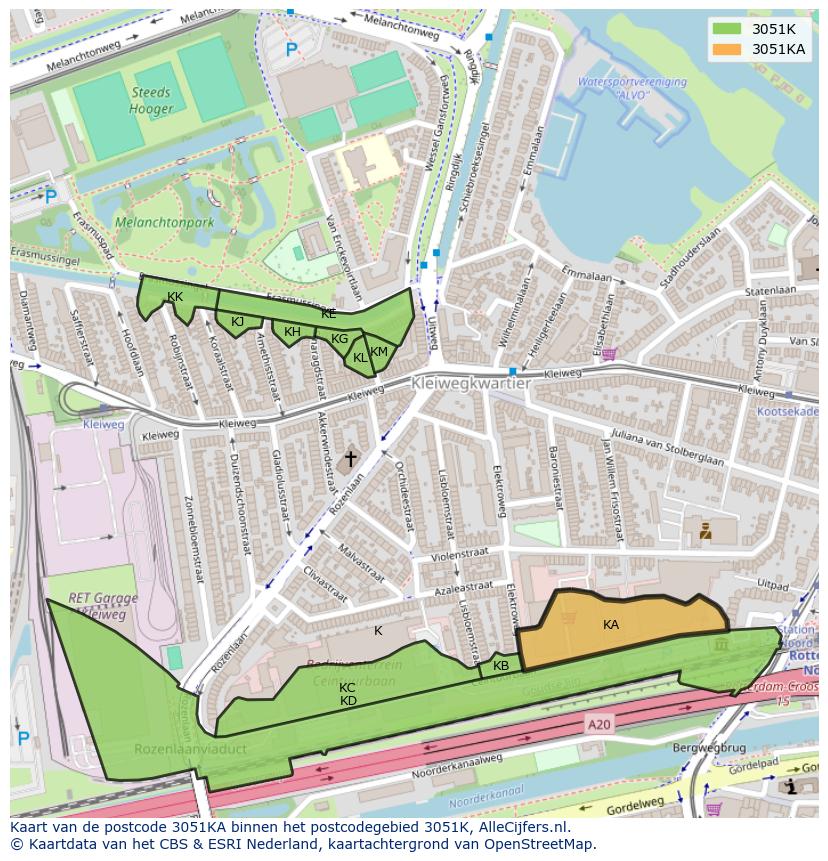 Afbeelding van het postcodegebied 3051 KA op de kaart.