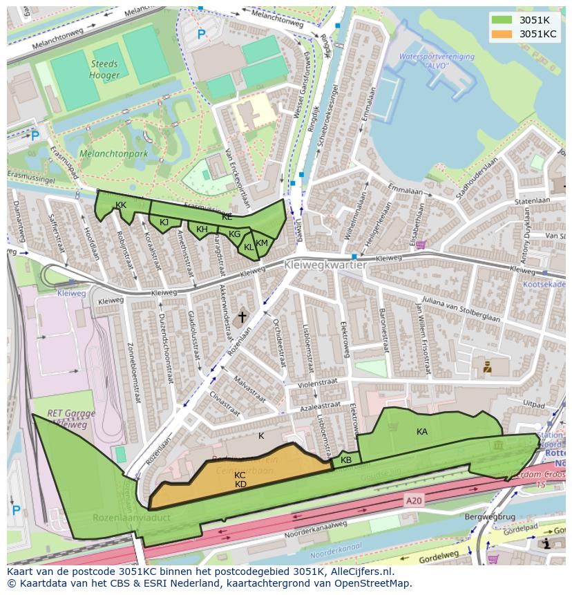 Afbeelding van het postcodegebied 3051 KC op de kaart.