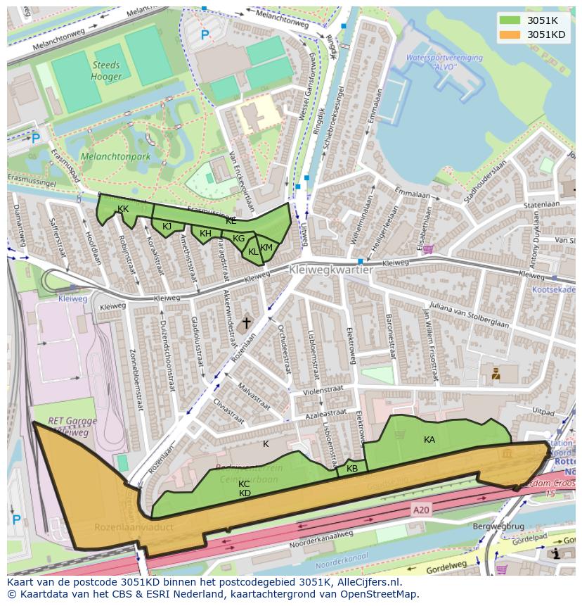 Afbeelding van het postcodegebied 3051 KD op de kaart.