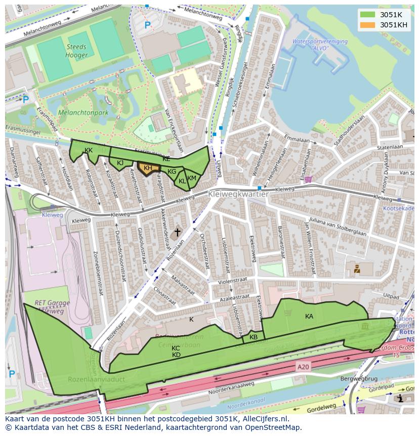 Afbeelding van het postcodegebied 3051 KH op de kaart.