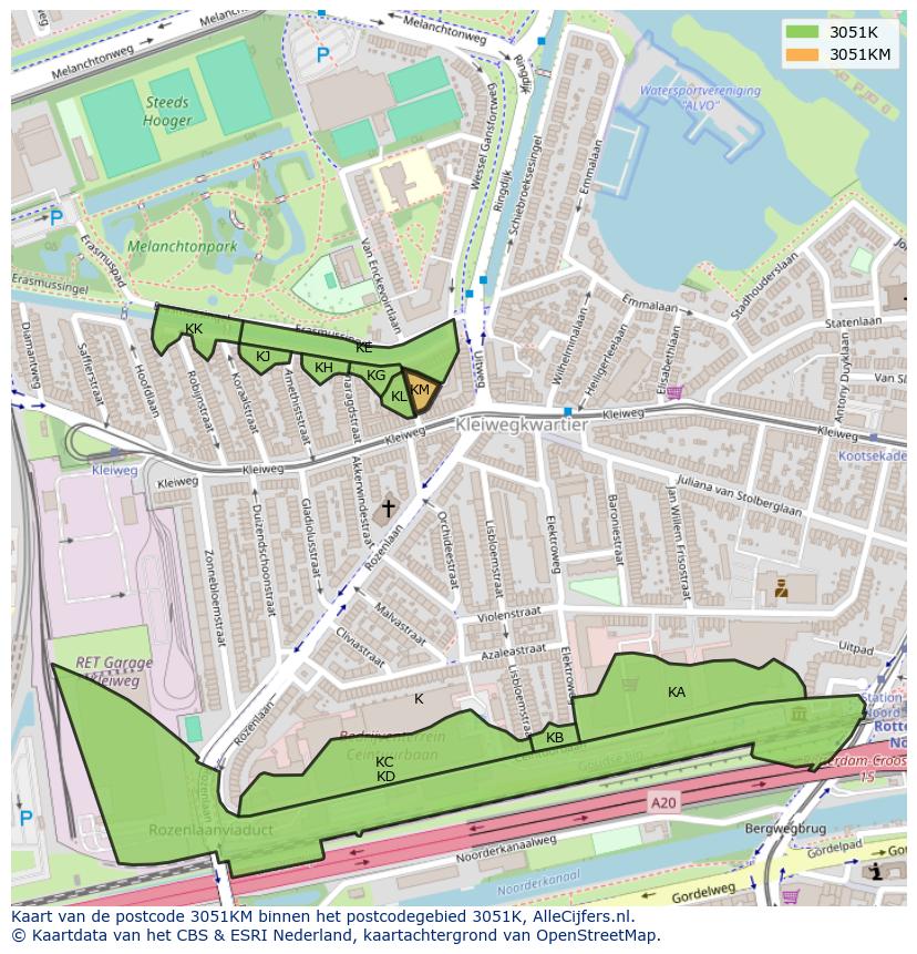 Afbeelding van het postcodegebied 3051 KM op de kaart.
