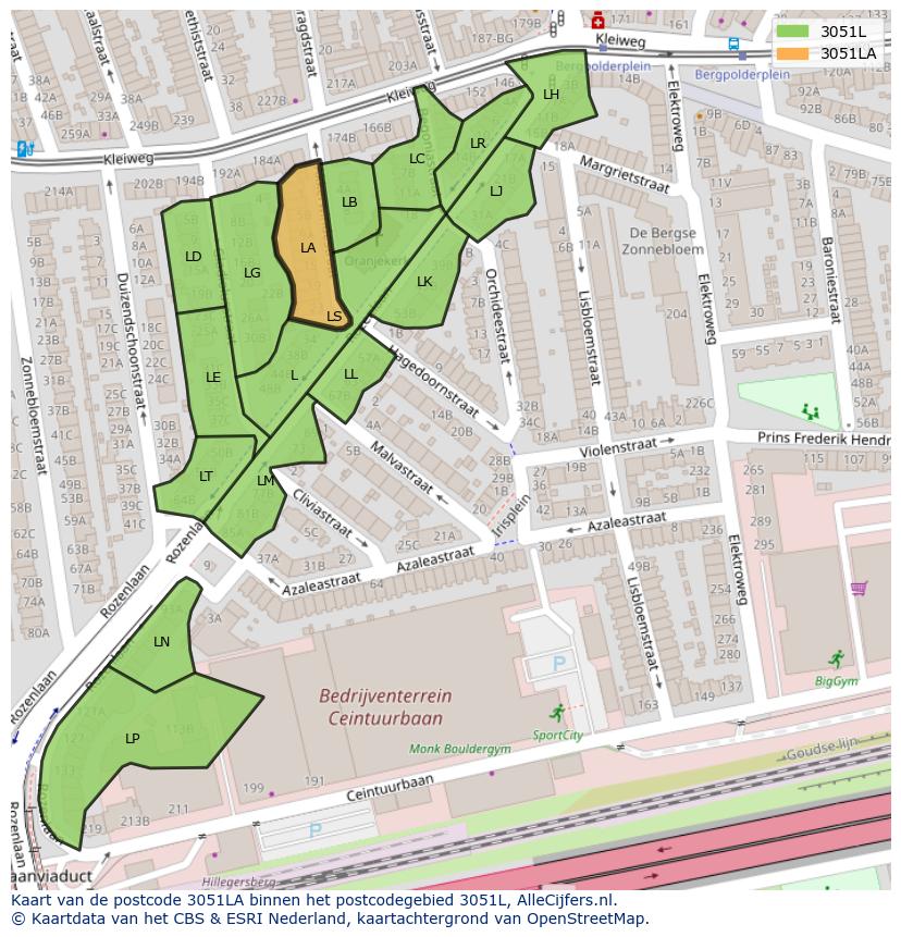 Afbeelding van het postcodegebied 3051 LA op de kaart.