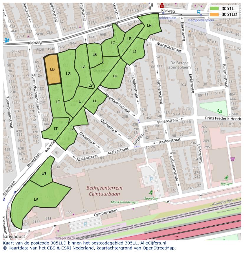 Afbeelding van het postcodegebied 3051 LD op de kaart.