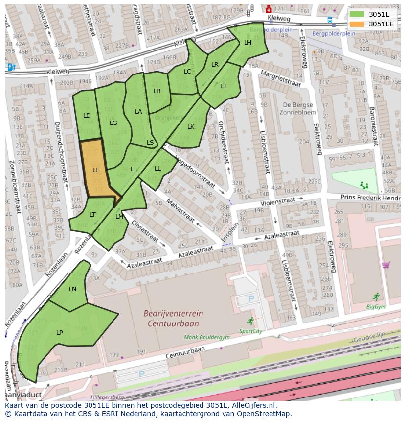 Afbeelding van het postcodegebied 3051 LE op de kaart.