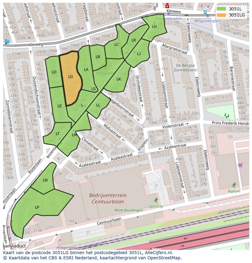 Afbeelding van het postcodegebied 3051 LG op de kaart.