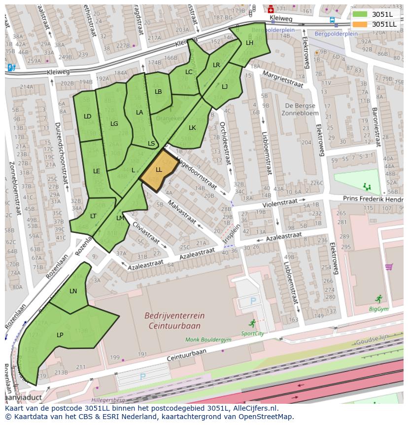 Afbeelding van het postcodegebied 3051 LL op de kaart.