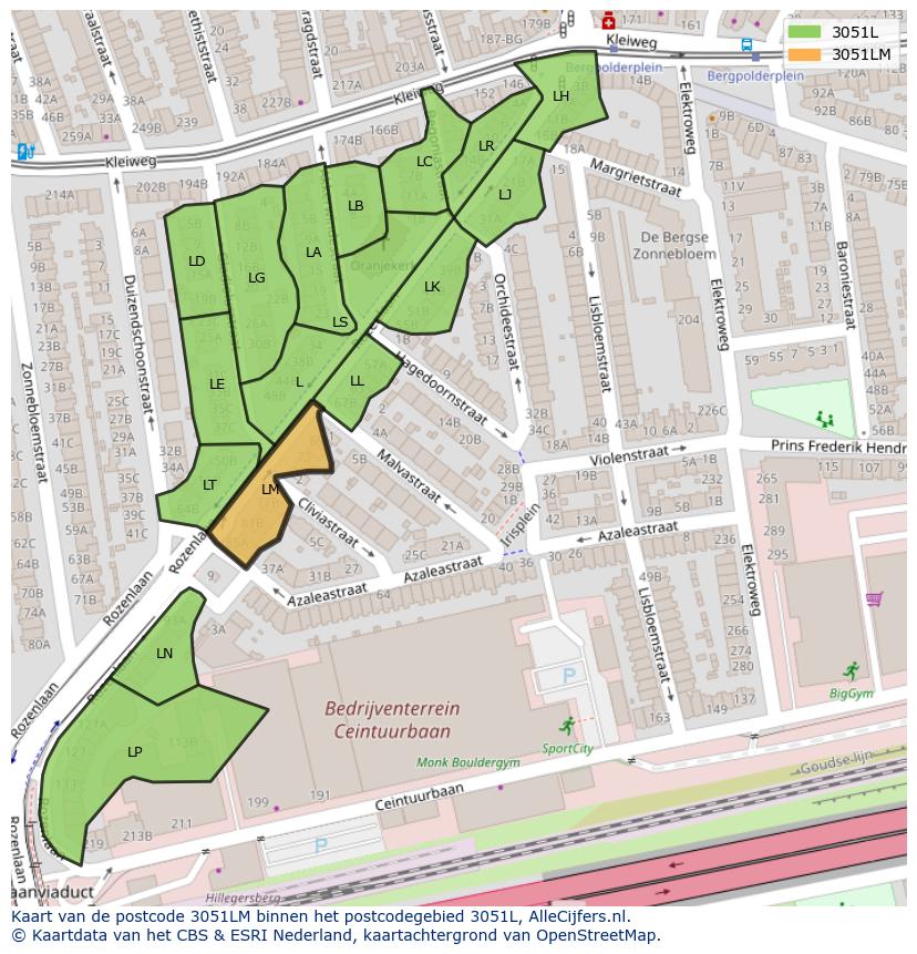 Afbeelding van het postcodegebied 3051 LM op de kaart.