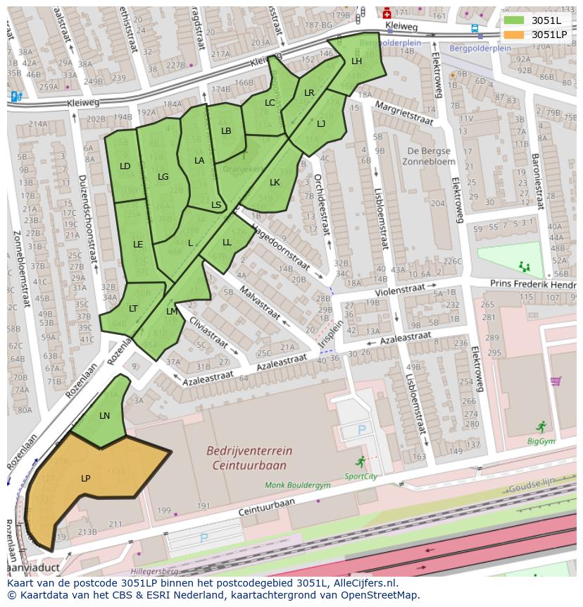 Afbeelding van het postcodegebied 3051 LP op de kaart.