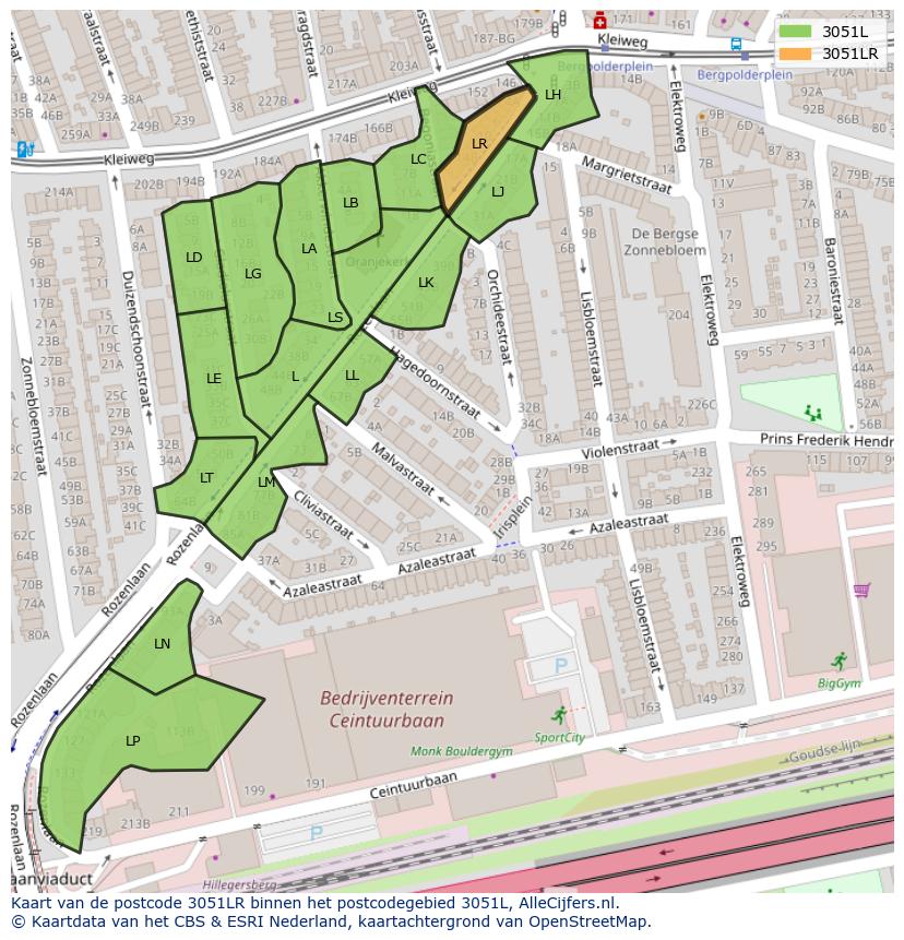 Afbeelding van het postcodegebied 3051 LR op de kaart.